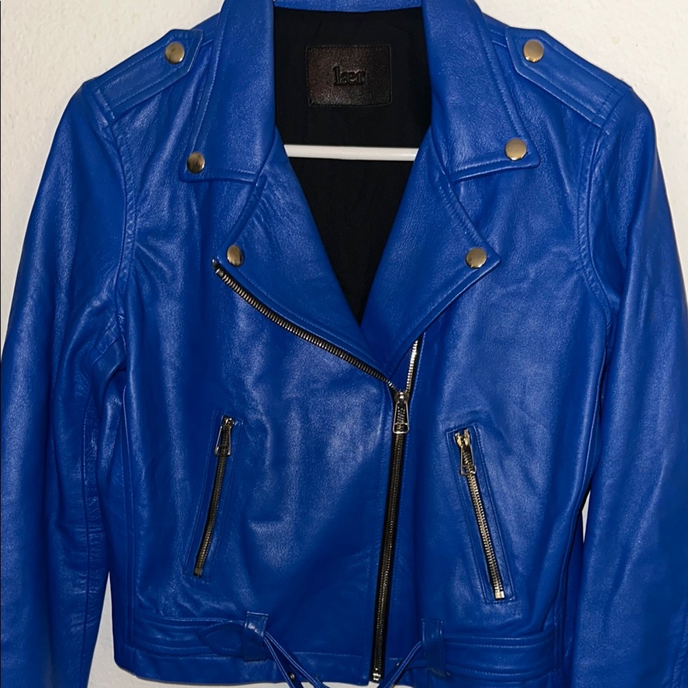 Blue Leather Biker Jacket